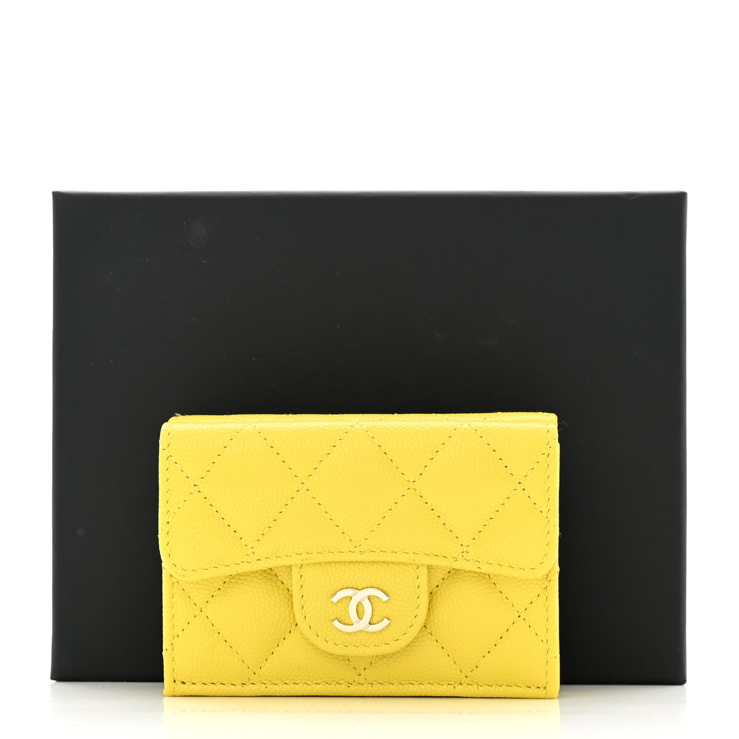 Caviar Quilted Double Flap Wallet Yellow