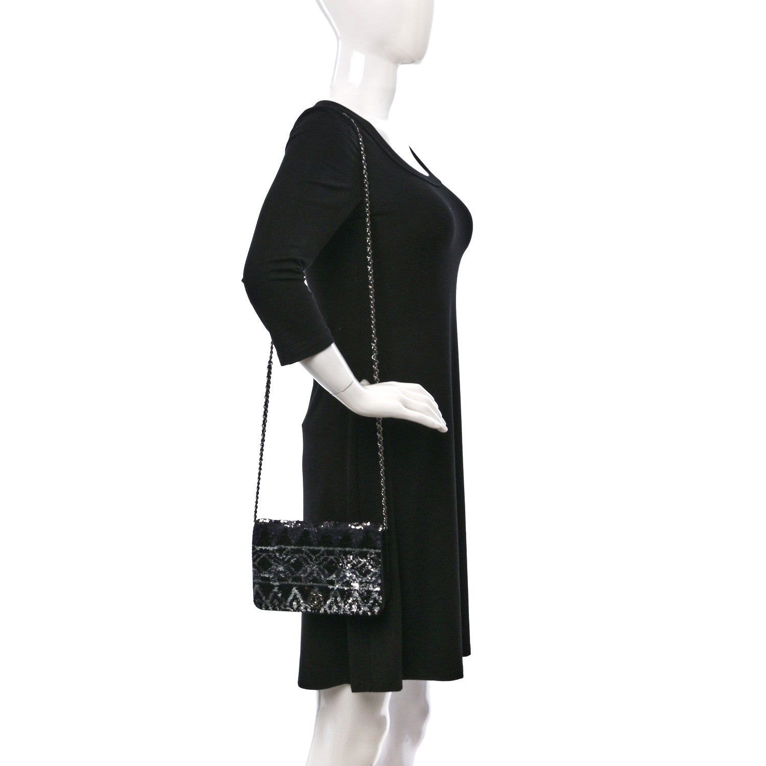 Chanel Sequin Wallet On Chain WOC Black Ecru White 2 of 10