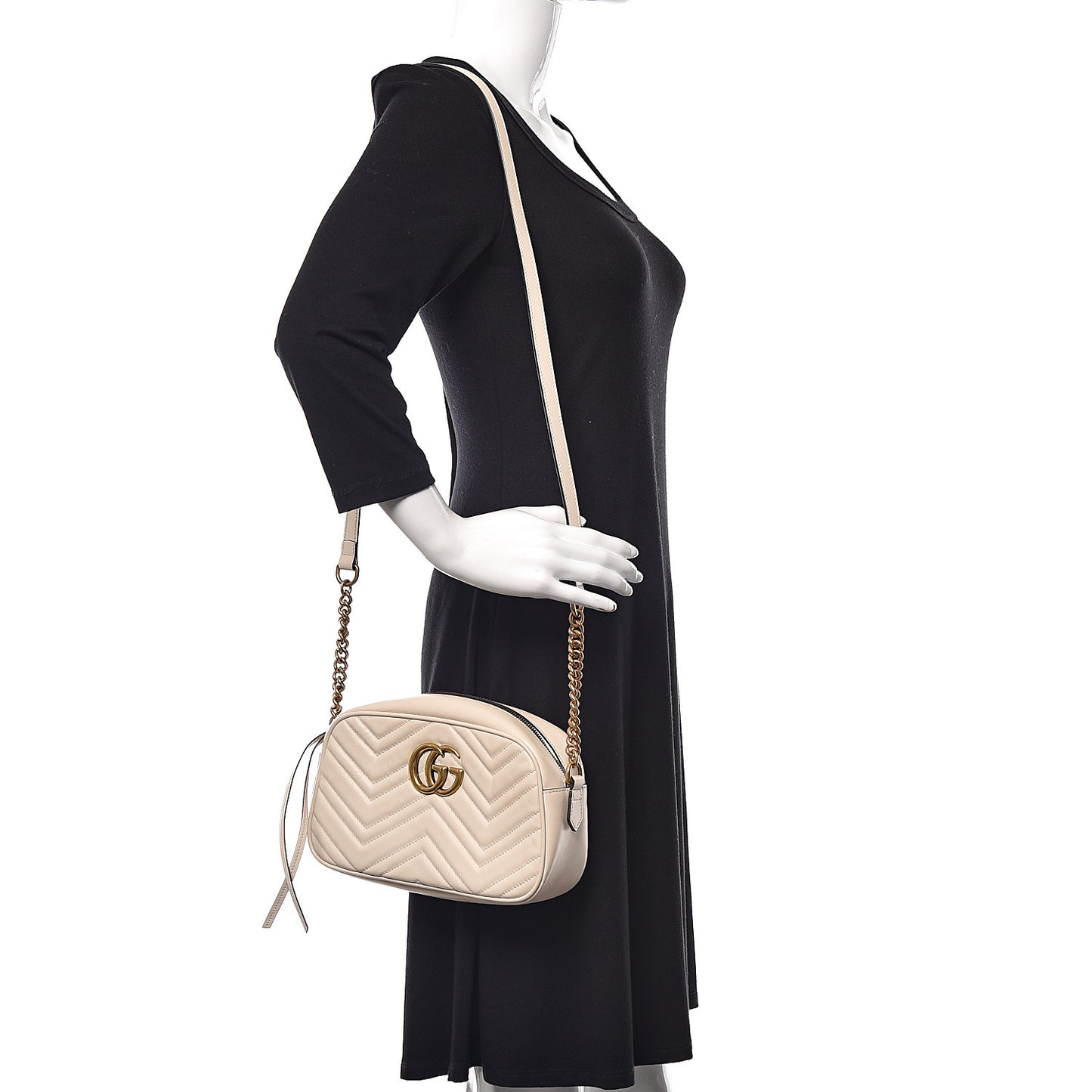 Calfskin Matelasse Small GG Marmont Chain Shoulder Bag White