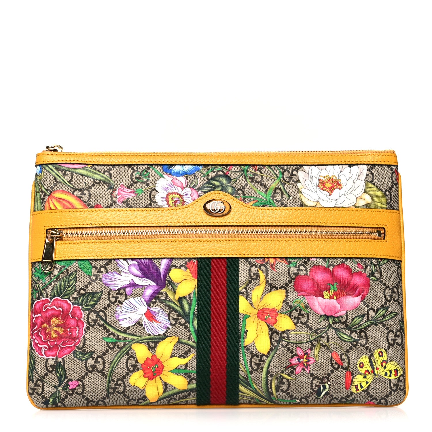 Gucci GG Supreme Monogram Flora Large Ophidia Pouch Clutch Beige Multicolor Crop 1 of 9
