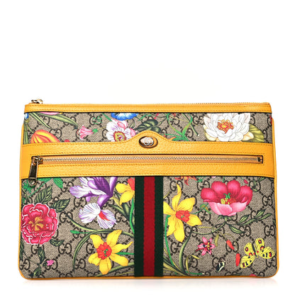 Gucci GG Supreme Monogram Flora Large Ophidia Pouch Clutch Beige Multicolor Crop 1 of 9