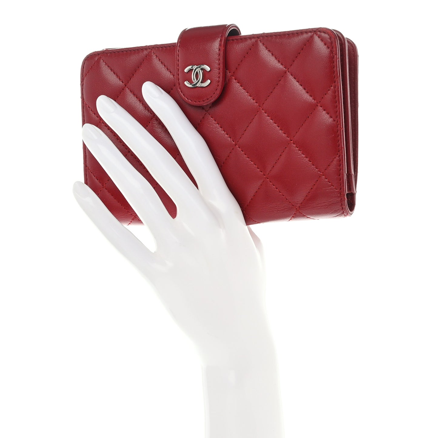 Lambskin Quilted Zipped Pocket Wallet Red