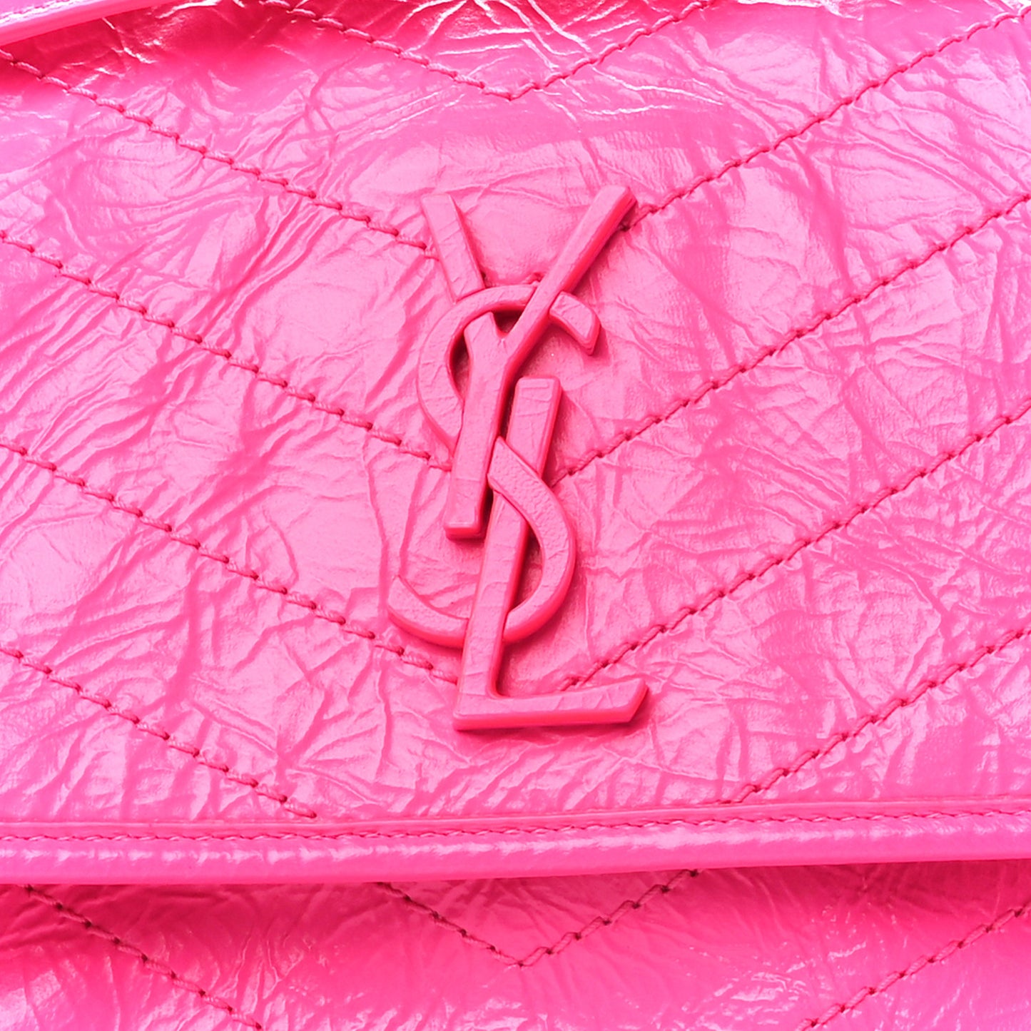 Crinkled Calfskin Matelasse Monogram Medium Niki Chain Satchel Rose Glow