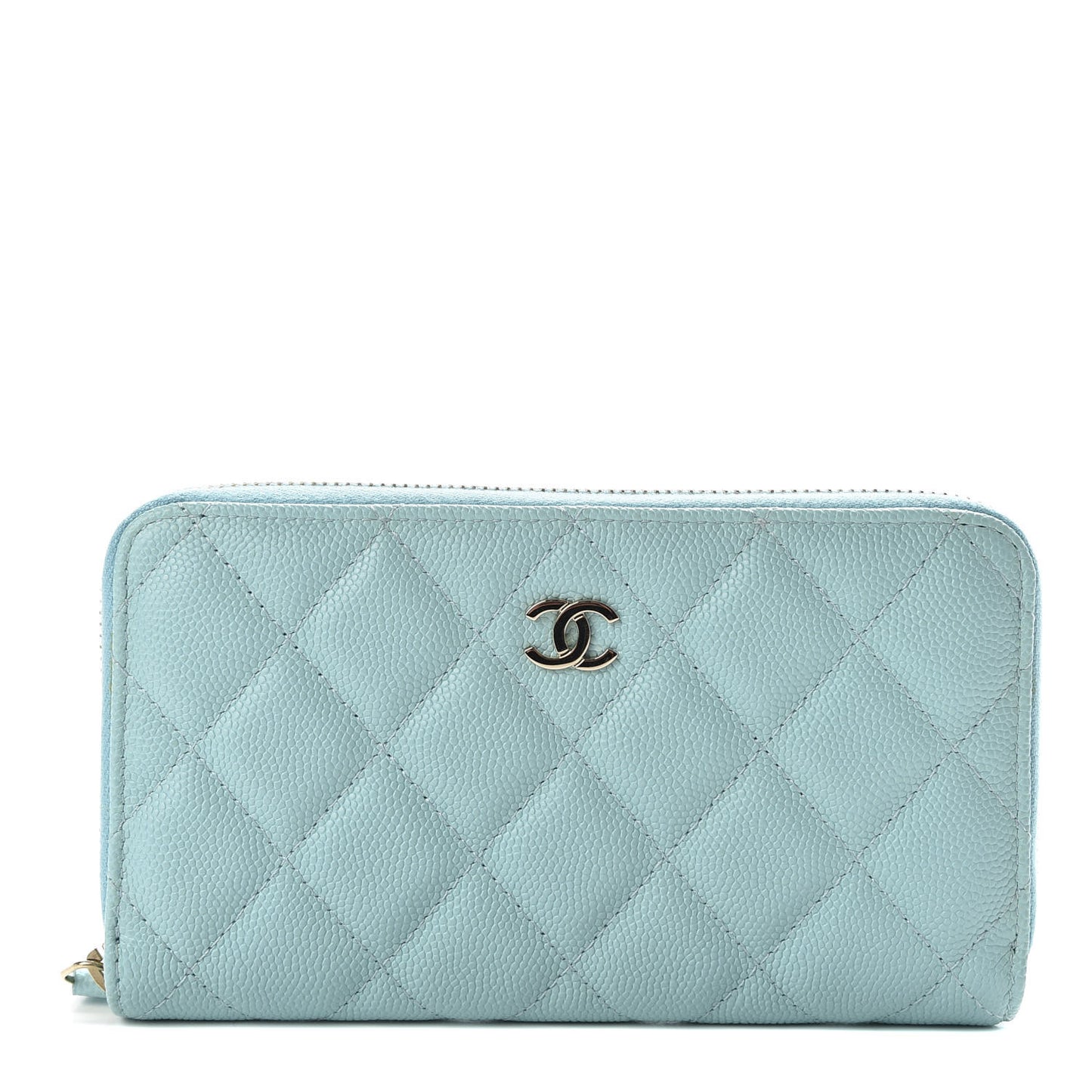 Caviar Quilted Medium Zip Around Wallet Light Blue