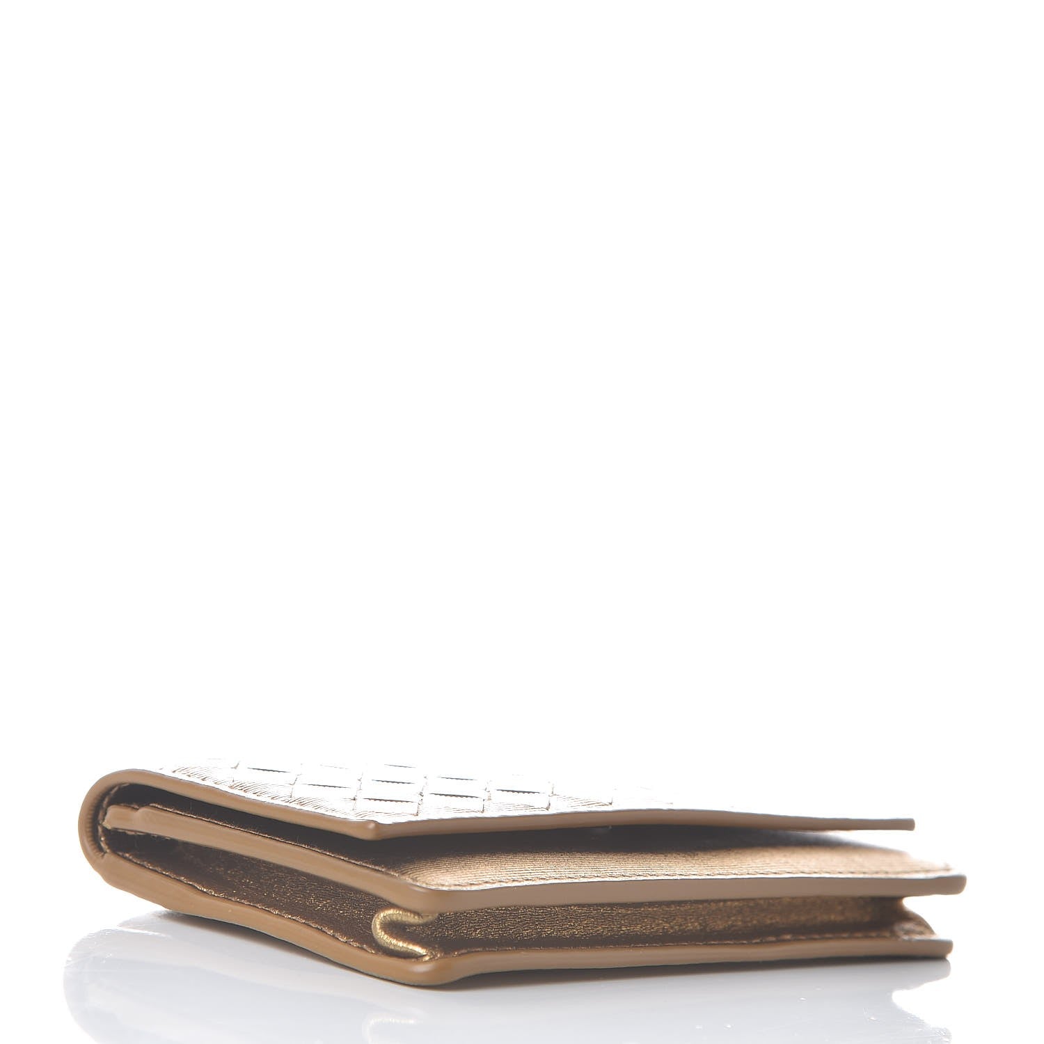 Bottega Veneta Metallic Intrecciato Grosgrain Card Case Dark Gold 4 of 11