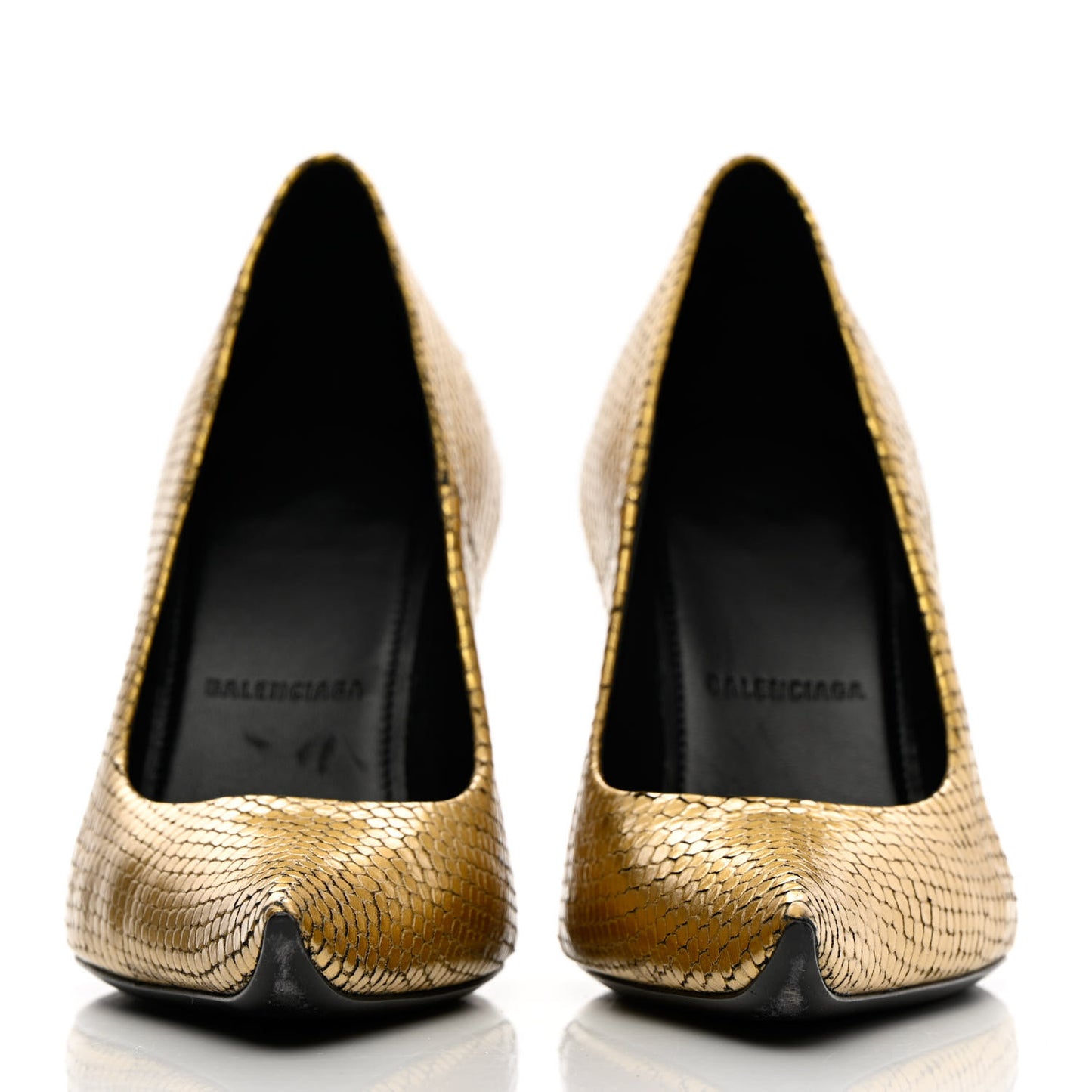 Metallic Calfskin Snakeskin Embossed Essex 110mm Pumps 37 Gold
