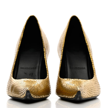 Balenciaga Metallic Calfskin Snakeskin Embossed Essex 110mm Pumps 37 Gold 2 of 13