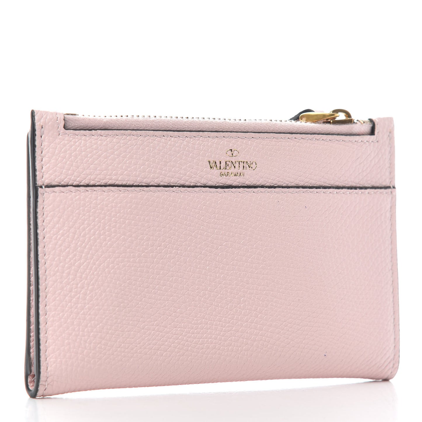 Grainy Calfskin VLogo Coin Case Card Holder Rose Quartz