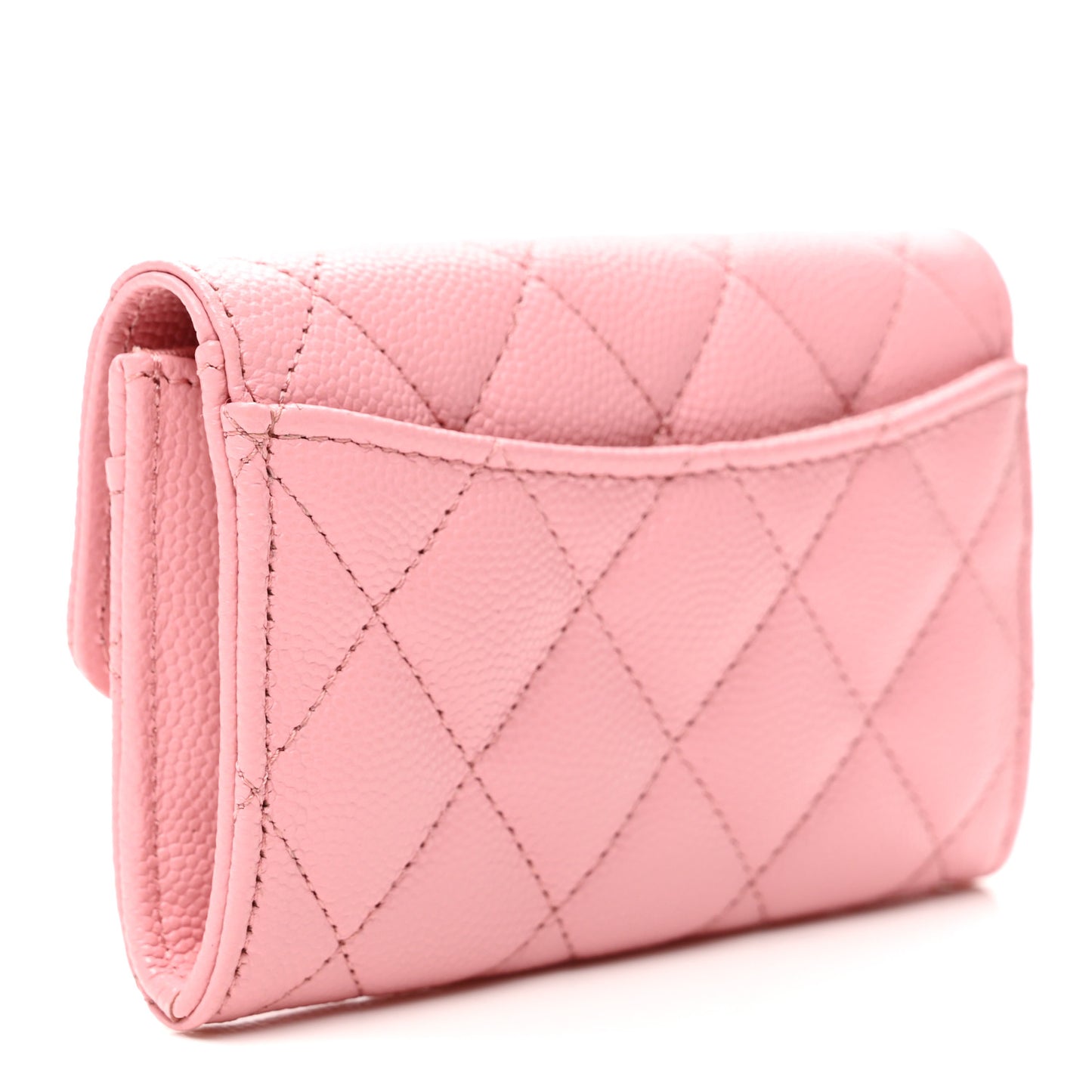 Caviar Quilted Flap Card Holder Wallet Pink