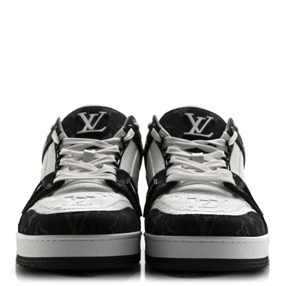 Louis Vuitton Calfskin Monogram Denim Mens LV Trainer Sneakers 9 Black 3 of 11