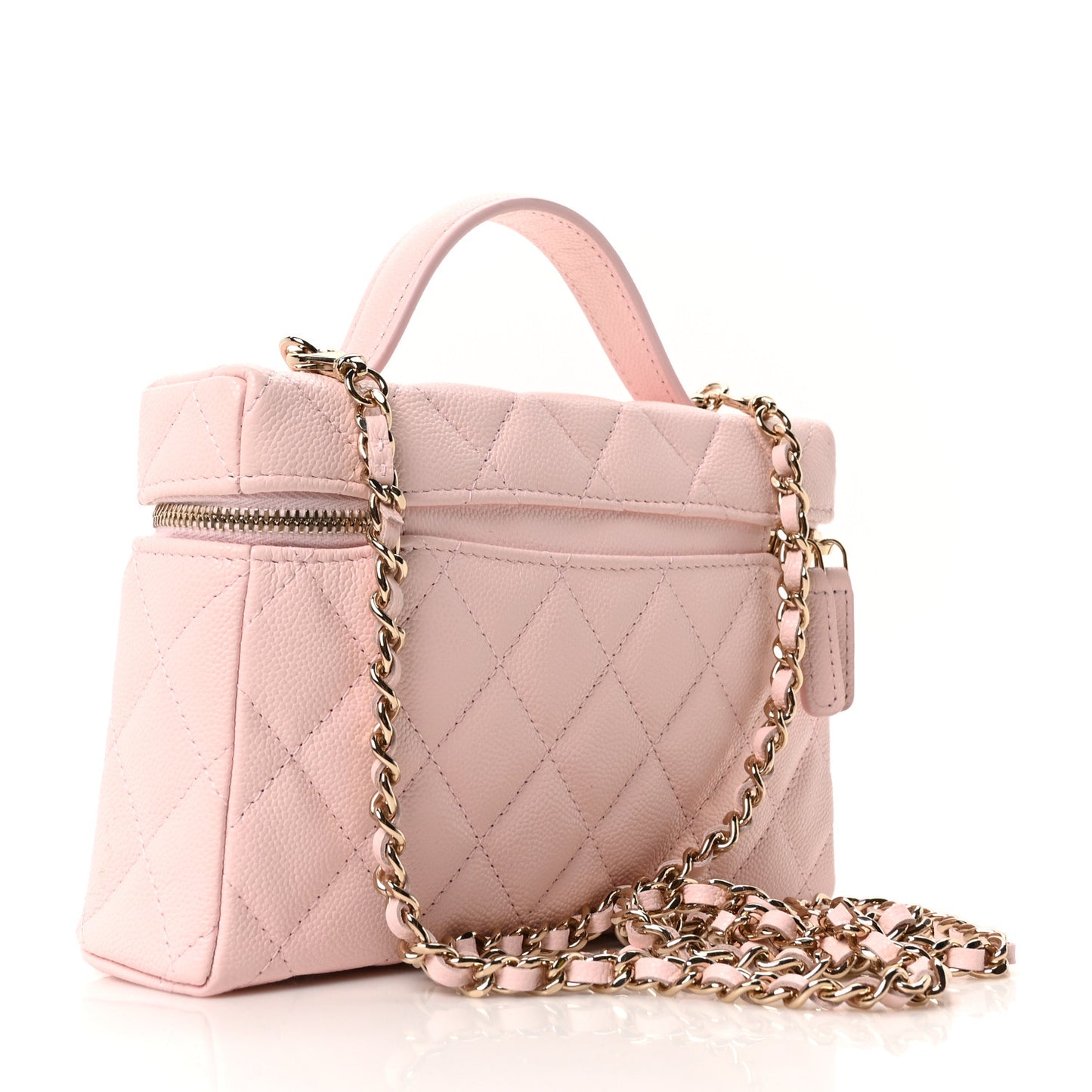 Caviar Quilted Top Handle Slim Vanity With Chain Light Pink