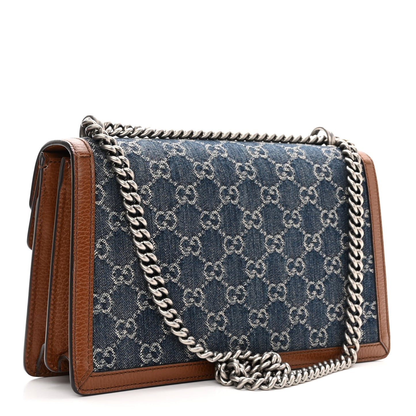 New Denim GG Monogram Dollar Calfskin Enamel Small Dionysus Shoulder Bag Blue Tea Cuir Epilog Electric Blue