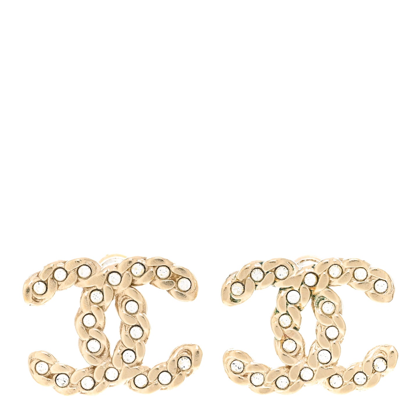 Crystal Chain Link CC Earrings Gold