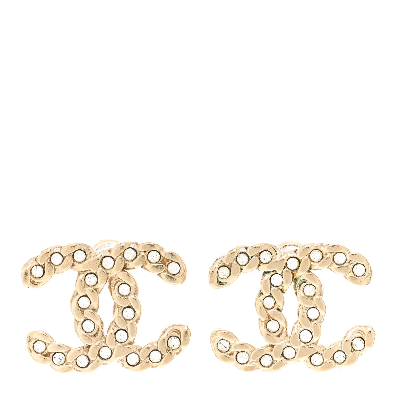 Chanel Crystal Chain Link CC Earrings Gold 1 of 7