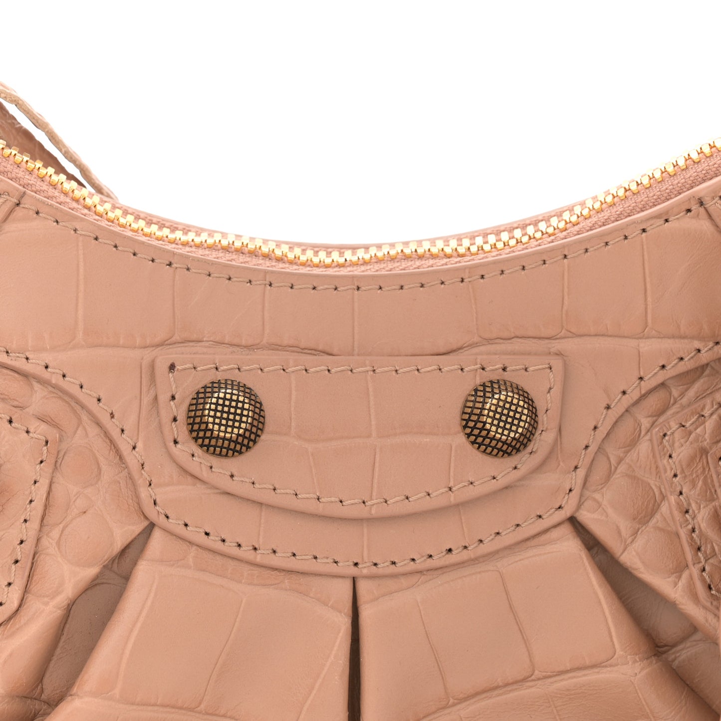 Extra Supple Calfskin Crocodile Embossed Le Cagole Shoulder Bag XS Nude Beige