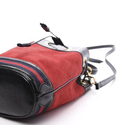 Gucci Suede Patent Web Small Ophidia Bucket Bag Hibiscus Red Black 8 of 9