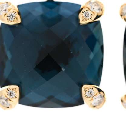 David Yurman 18K Yellow Gold Diamond Blue Topaz 11mm Chatelaine Drop Earrings 3 of 6
