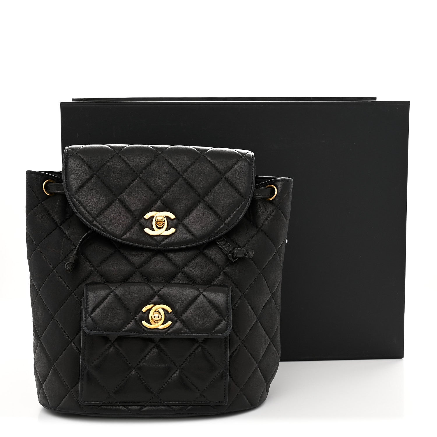 Chanel Lambskin Quilted Drawstring Backpack Black Black 12 of 12