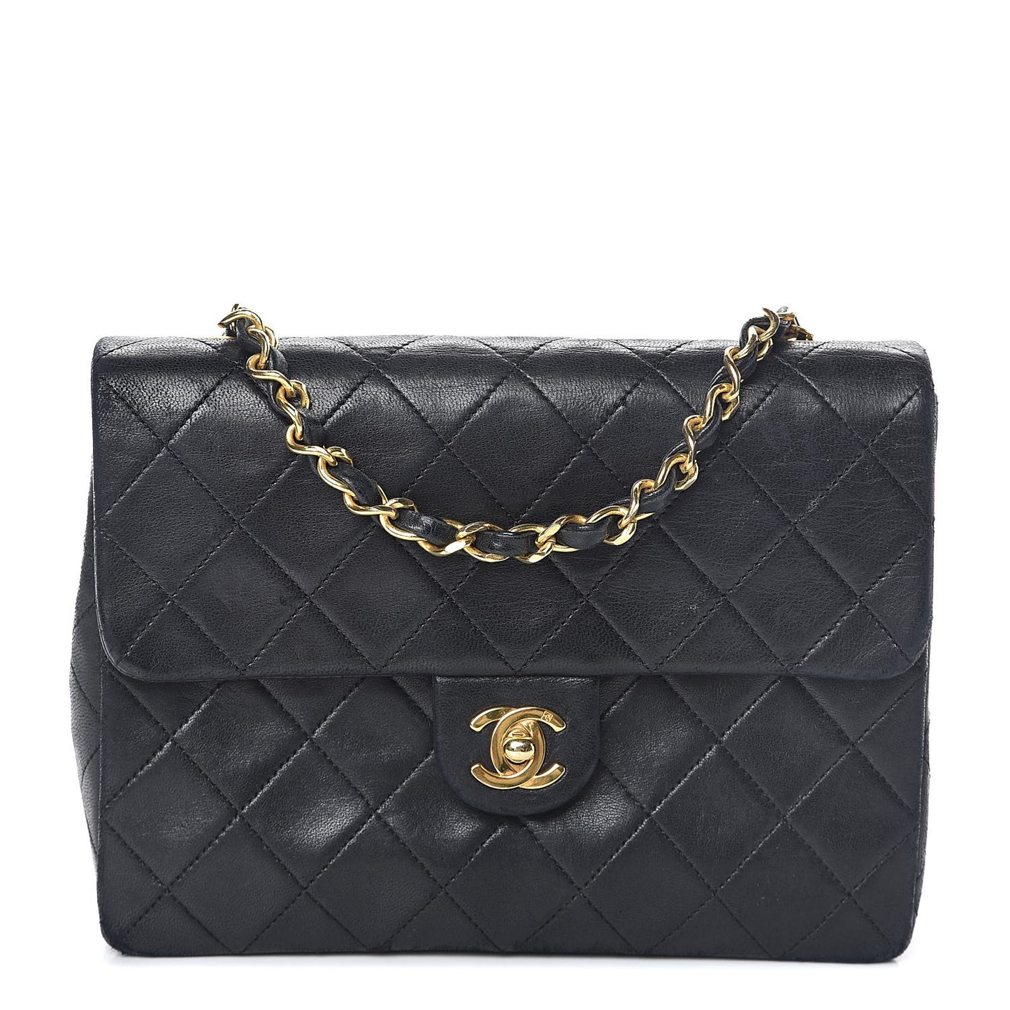 Lambskin Quilted Mini Square Flap Bag Black