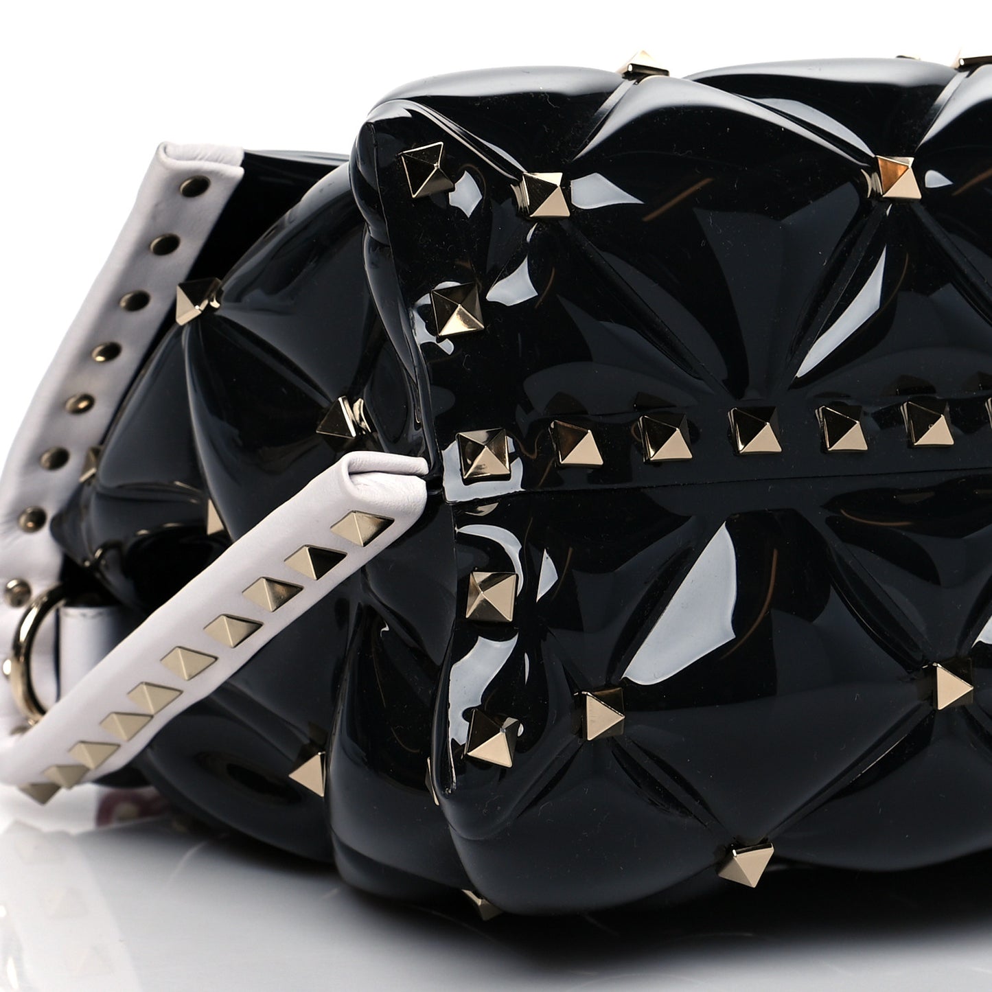 PVC Candystud Top Handle Bag Black White
