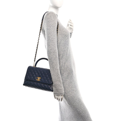 Chanel Caviar Quilted Small Coco Chain Handle Flap Navy Blue 2 of 10