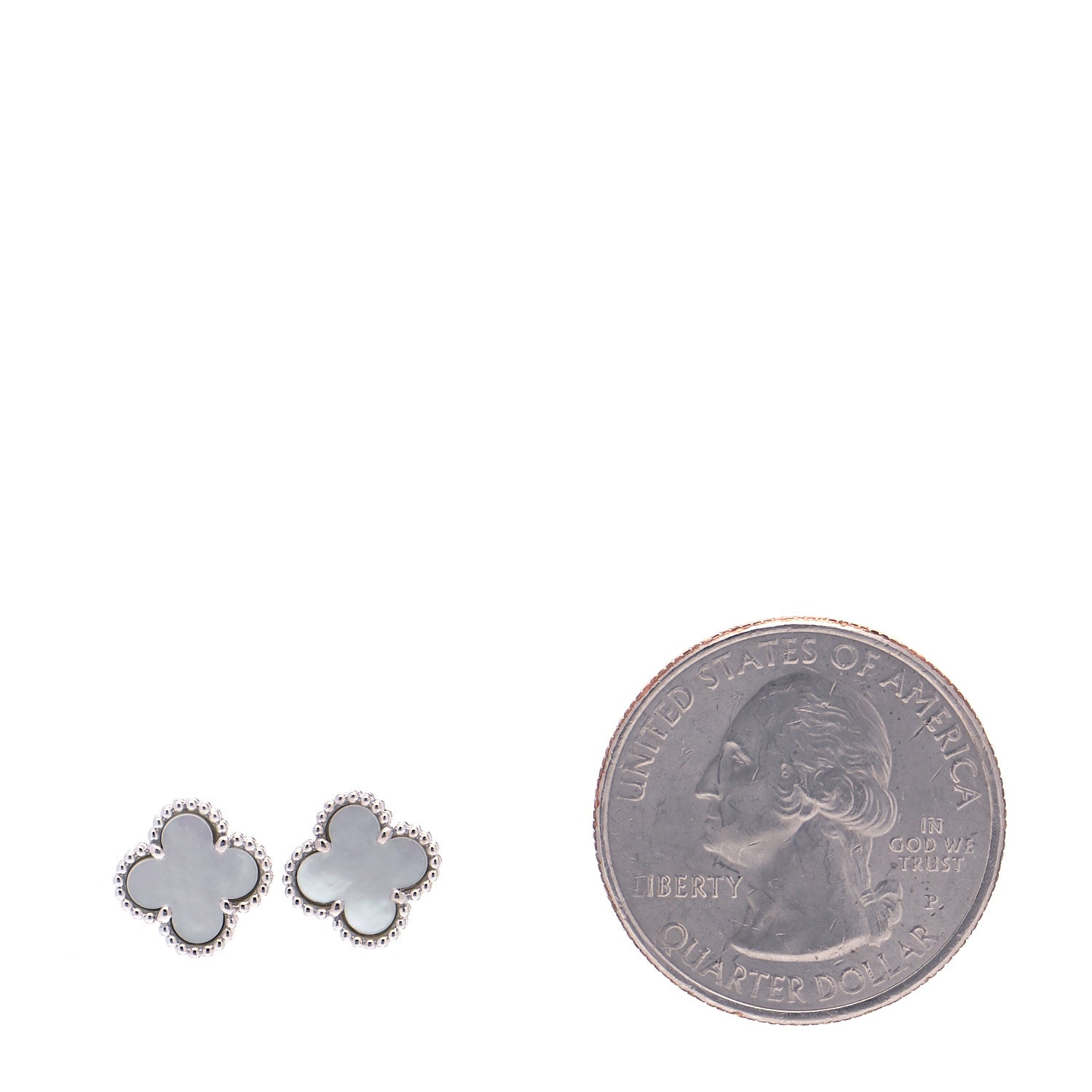 Van Cleef & Arpels 18K White Gold Mother of Pearl Sweet Alhambra Earrings 2 of 6