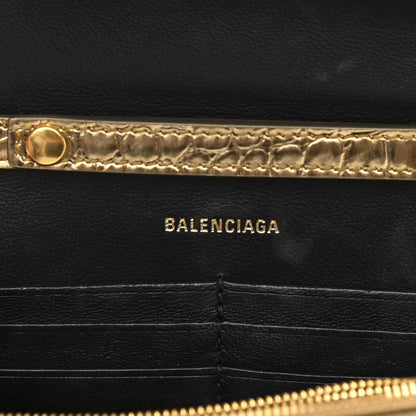 Balenciaga Metallic Calfskin Crocodile Embossed Hourglass Chain Bag Gold 6 of 12
