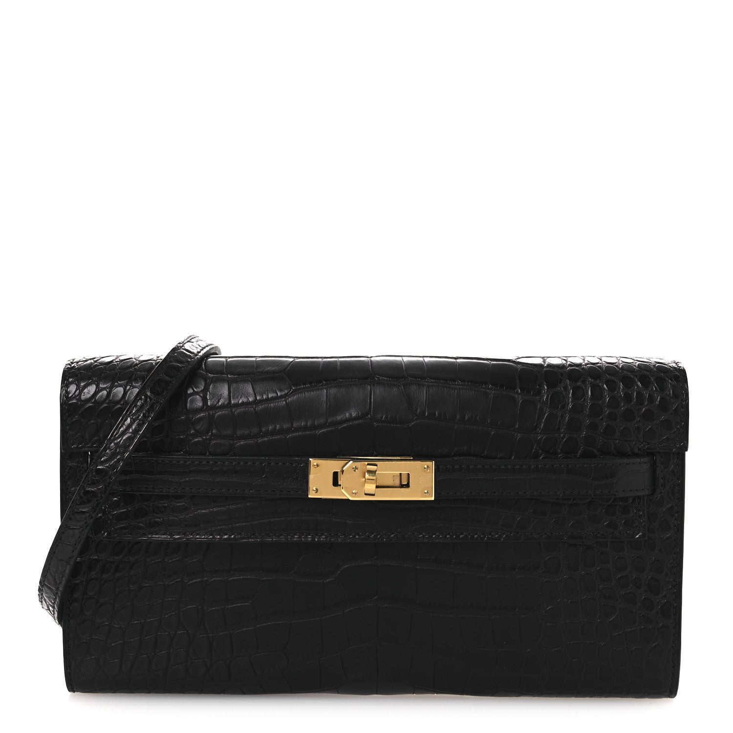 Hermes Matte Alligator Kelly Wallet To Go Black 1 of 12