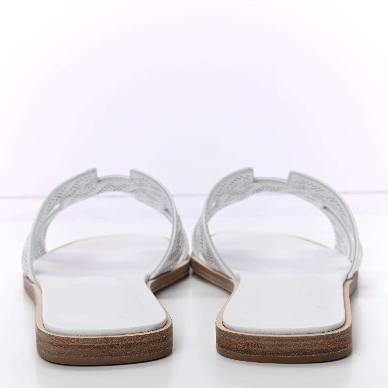 Hermes Calfskin Perforated Oran Sandals 37 White 7 of 11