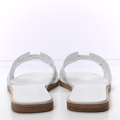 Hermes Calfskin Perforated Oran Sandals 37 White 7 of 11
