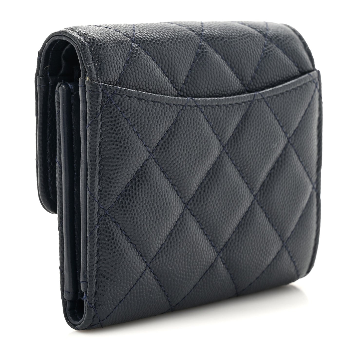 Caviar Quilted Compact Flap Wallet Navy