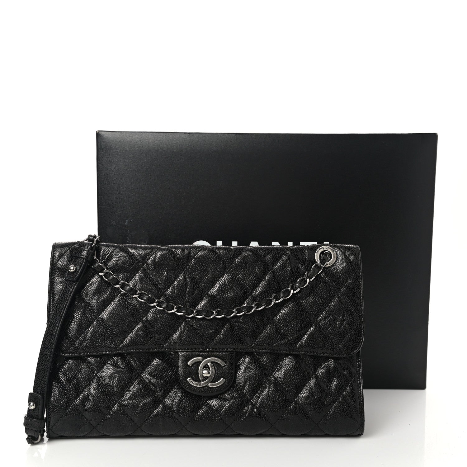 Chanel Crumpled Grained Calfskin Jumbo CC Crave Flap Black 13 of 13