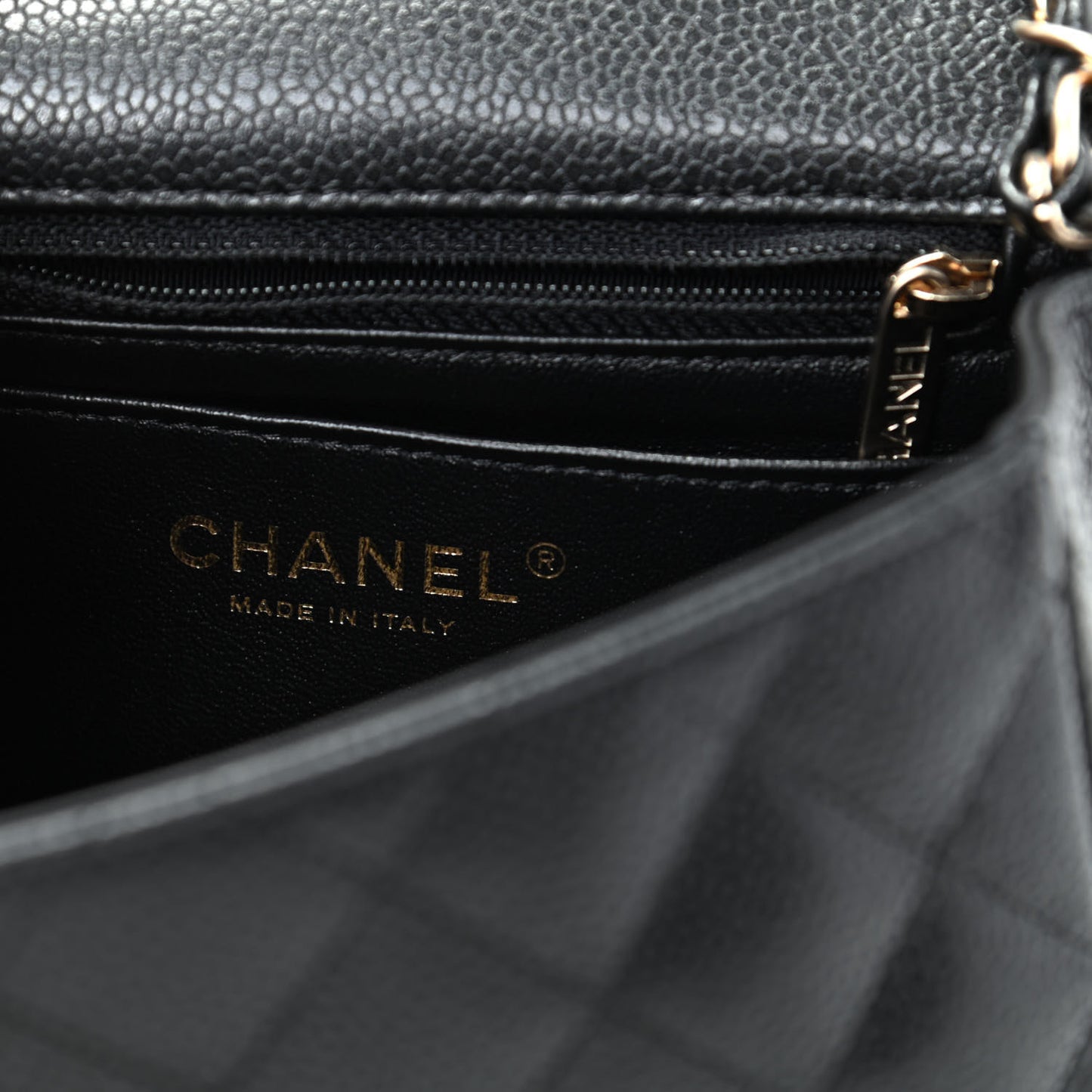 Pearly Caviar Quilted Mini Square Flap Black