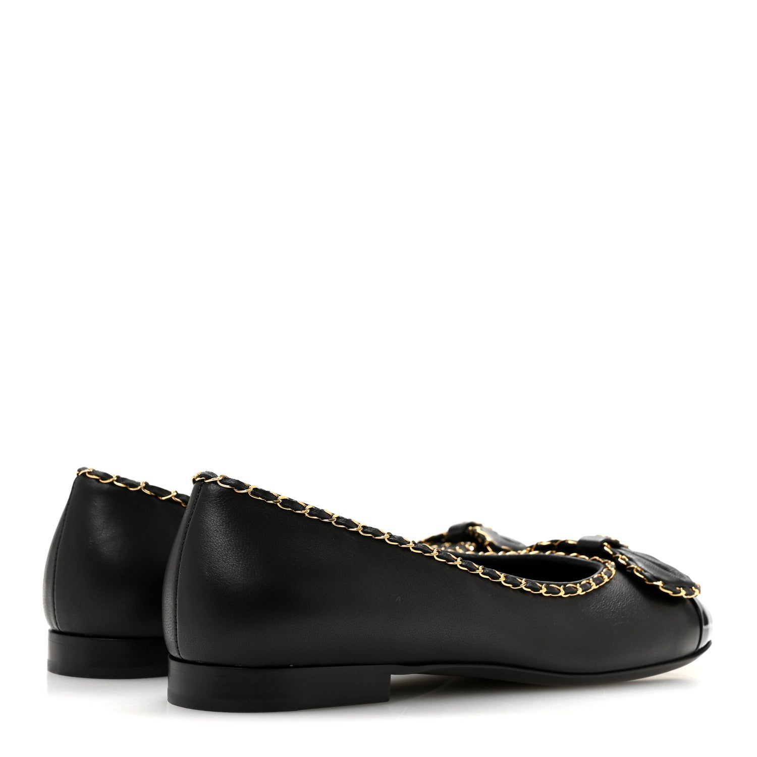 Chanel Lambskin Patent Cap Toe Chain Around Ballerina Flats 37 Black 5 of 10