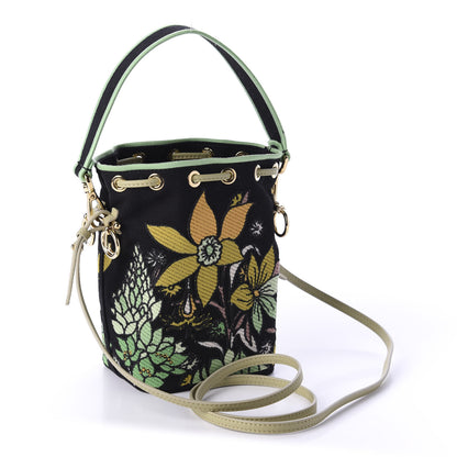 Fendi Canvas Vitello Century F is Fendi Psychedelic Flowers Embroidered Mini Mon Tresor Bucket Bag Verde Mandorlo Multicolor 4 of 11