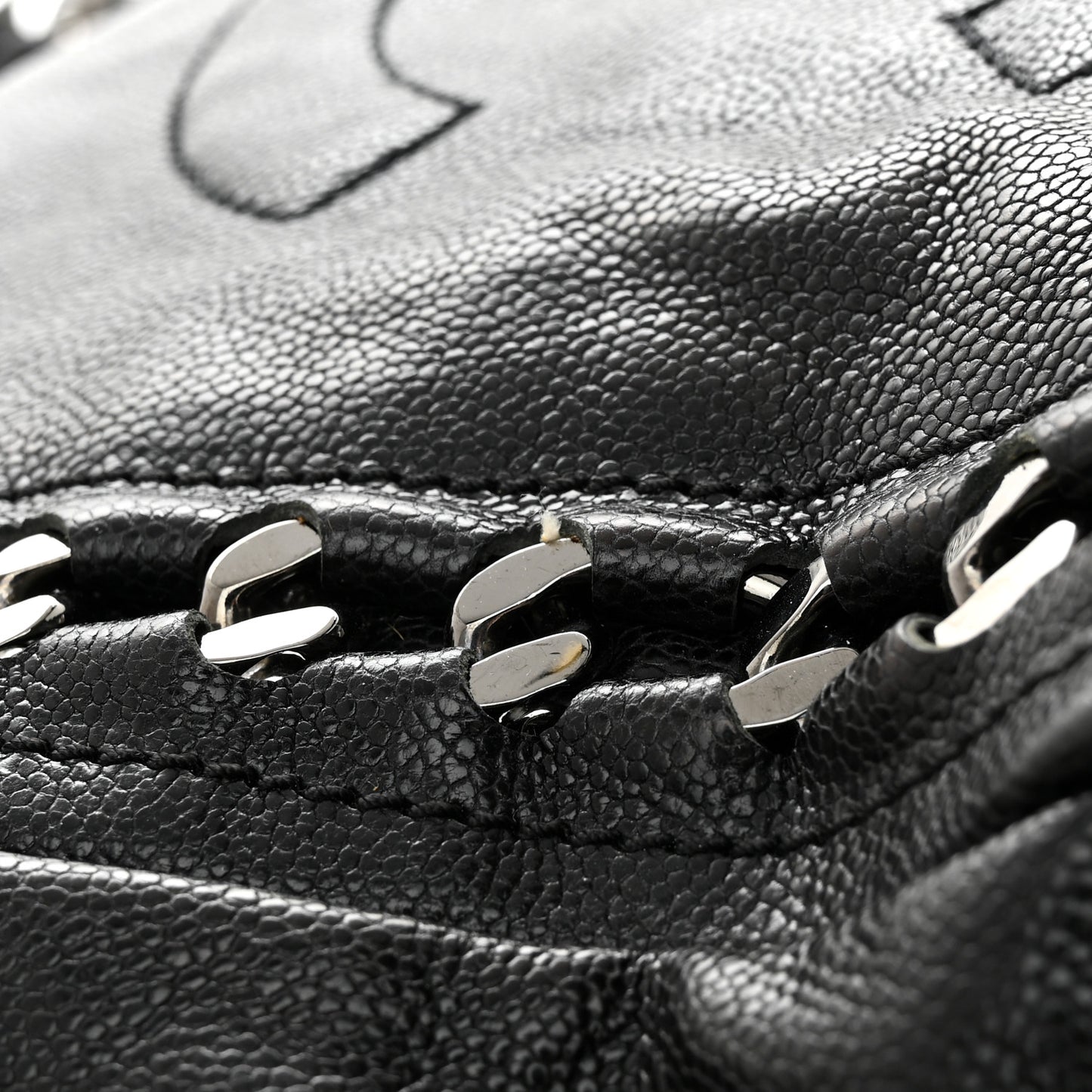 Glazed Calfskin Modern Chain Tote Black