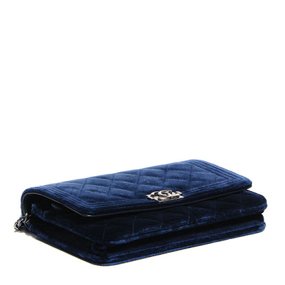 Chanel Velvet Quilted Boy Wallet On Chain WOC Dark Blue 4 of 9