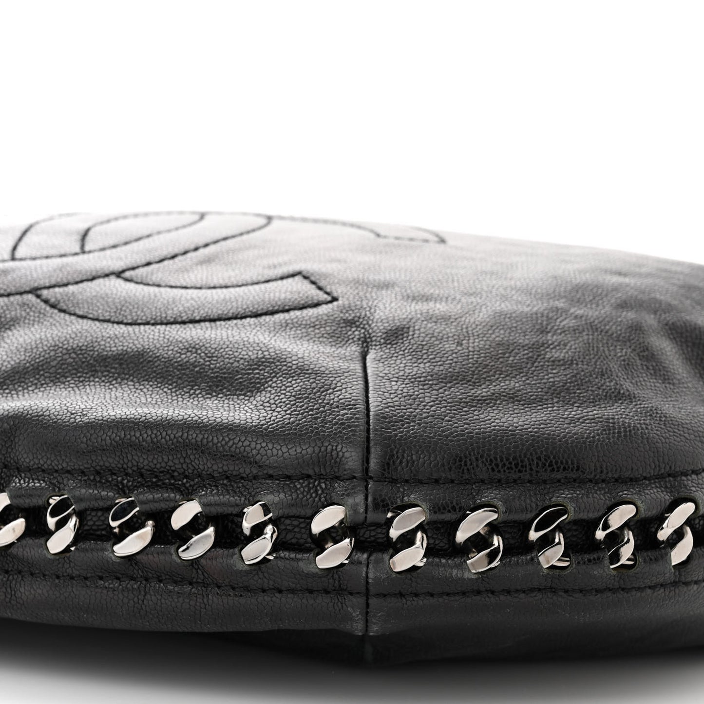 Glazed Caviar Modern Chain Hobo Black