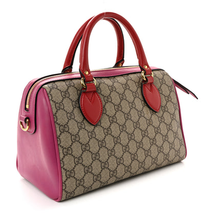Gucci GG Supreme Monogram Moon Calfskin Small Boston Beige Ebony Hibiscus Red New Rosette 3 of 13