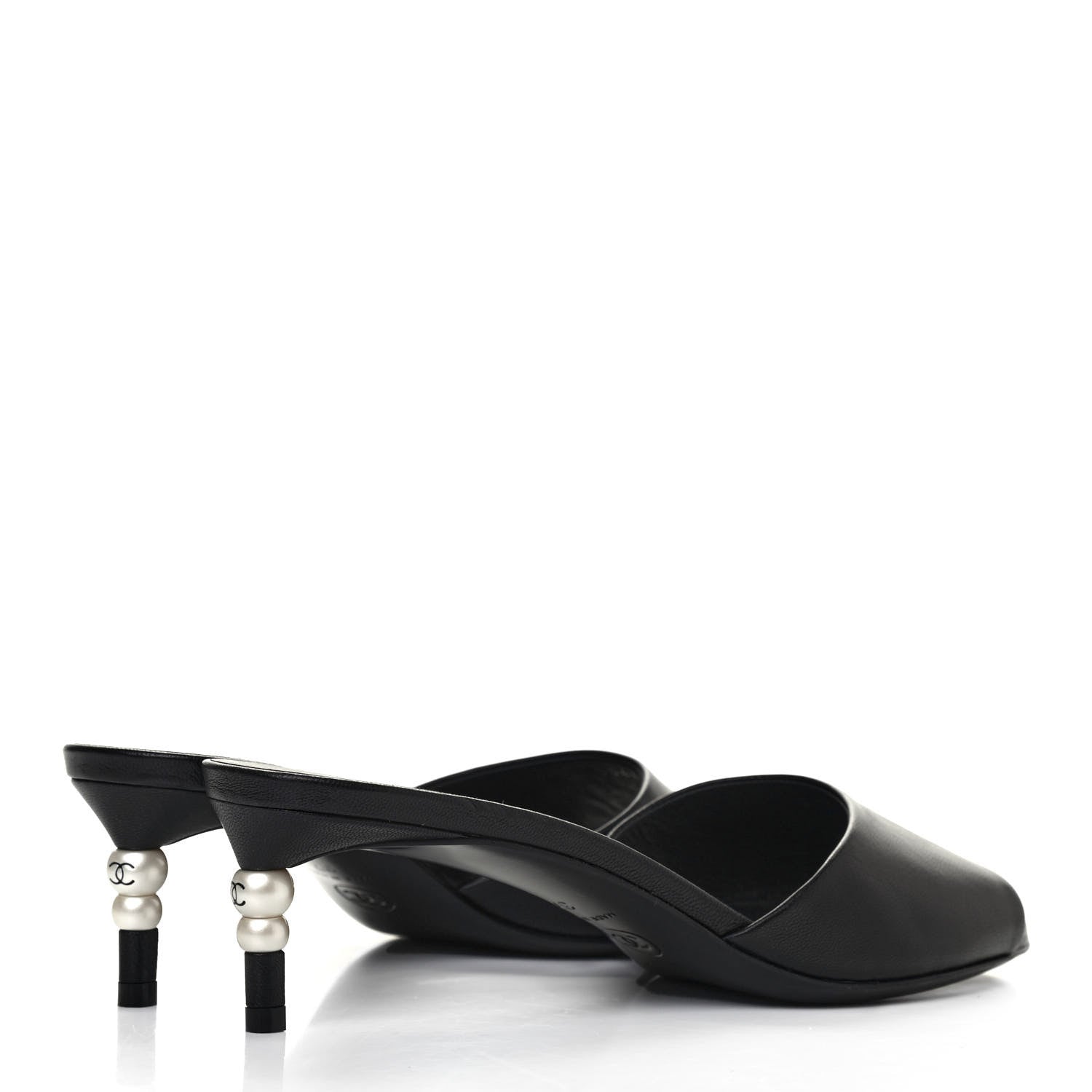 Chanel Goatskin Pearl Peep Toe Mules 37 Black 3 of 4