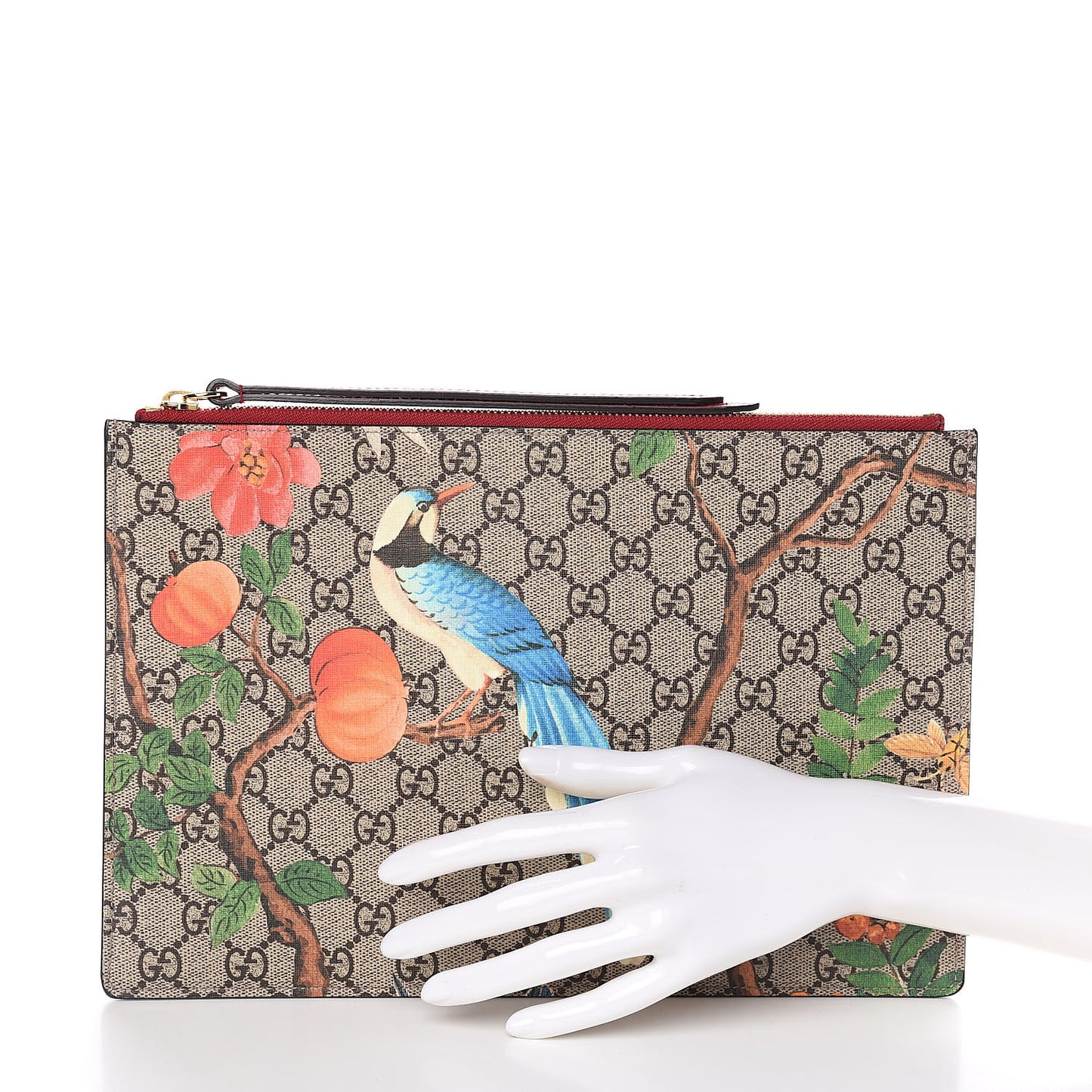 GG Supreme Monogram Tian Large Zip Pouch Beige Multicolor Red
