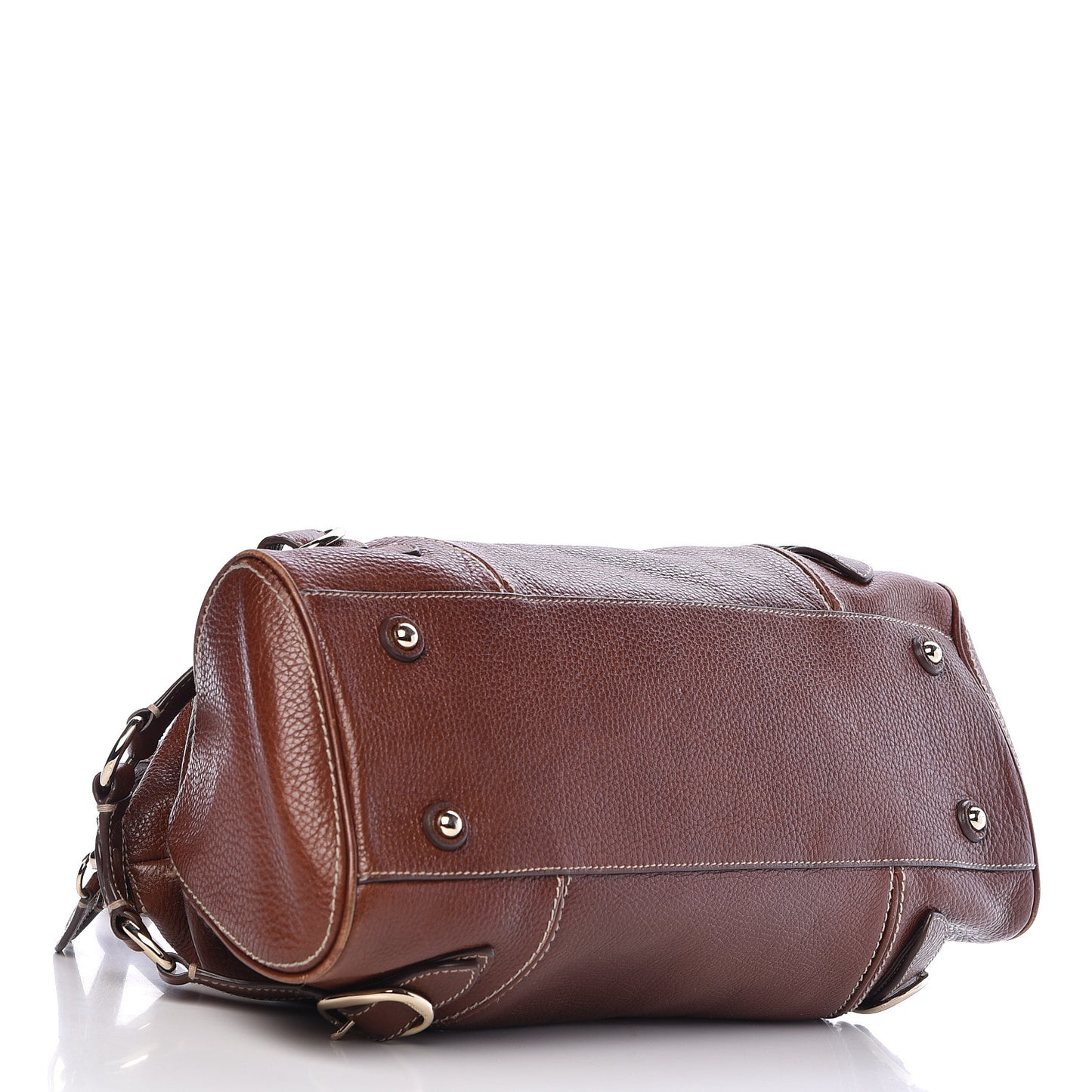 Grained Calfskin Satchel Brown