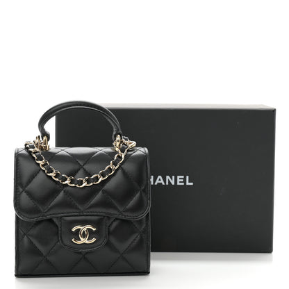 Chanel Lambskin Quilted Top Handle Flap Clutch With Chain Black 12 of 12