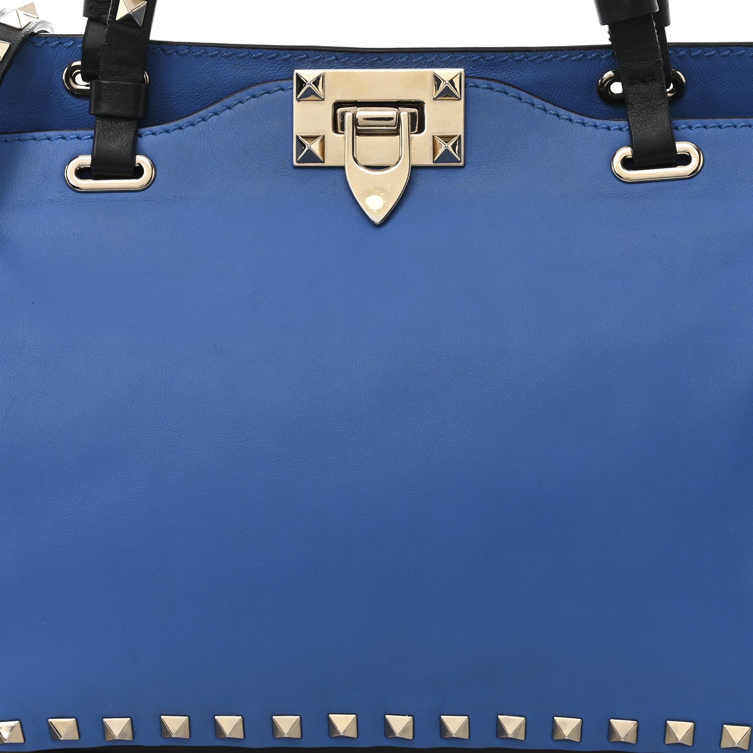 Valentino Garavani Vitello Small Rockstud Tote Blue Black 8 of 13