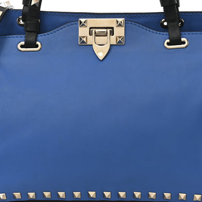Valentino Garavani Vitello Small Rockstud Tote Blue Black 8 of 13