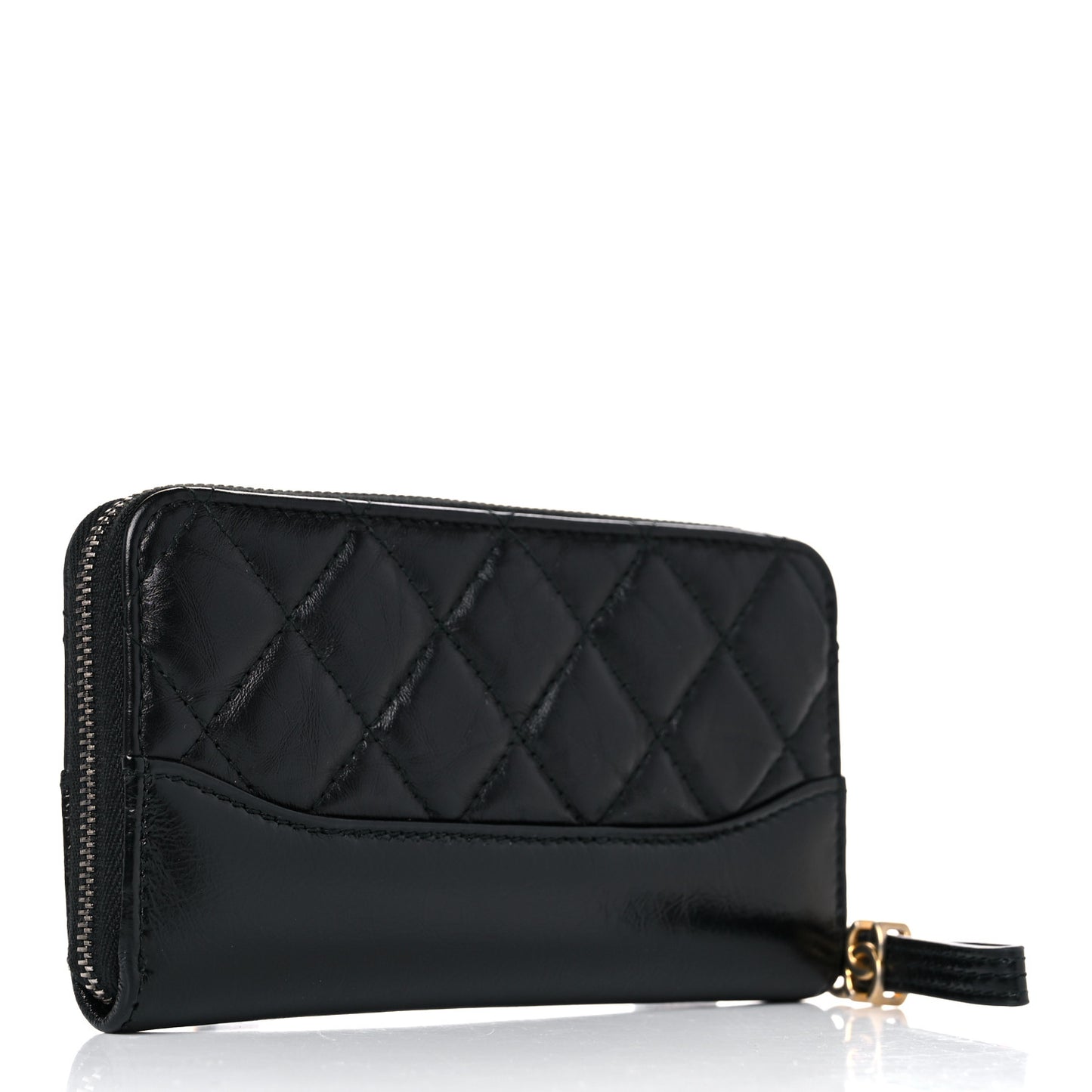 Aged Calfskin Quilted Small Gabrielle Zip Around Wallet Black