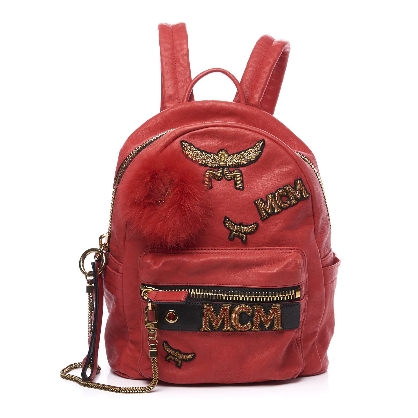 Lambskin Fox Fur Small Stark Insignia Backpack Red