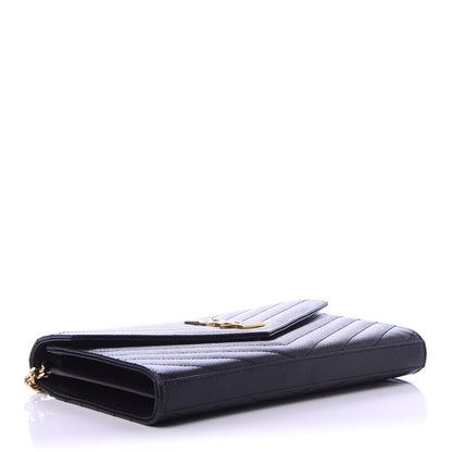 Saint Laurent Grain De Poudre Matelasse Chevron Monogram Chain Wallet Black 4 of 10