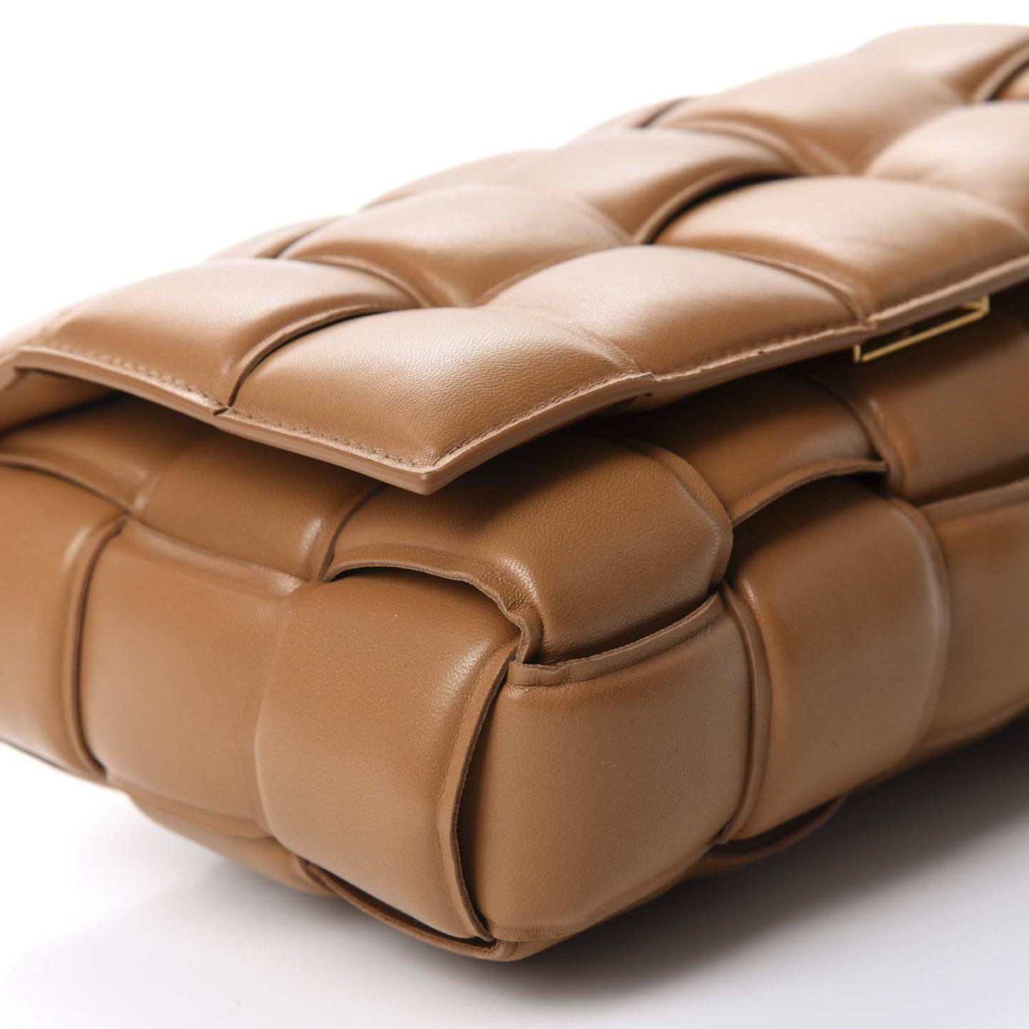 Nappa Maxi Intreccio Padded Cassette Crossbody Bag Caramel