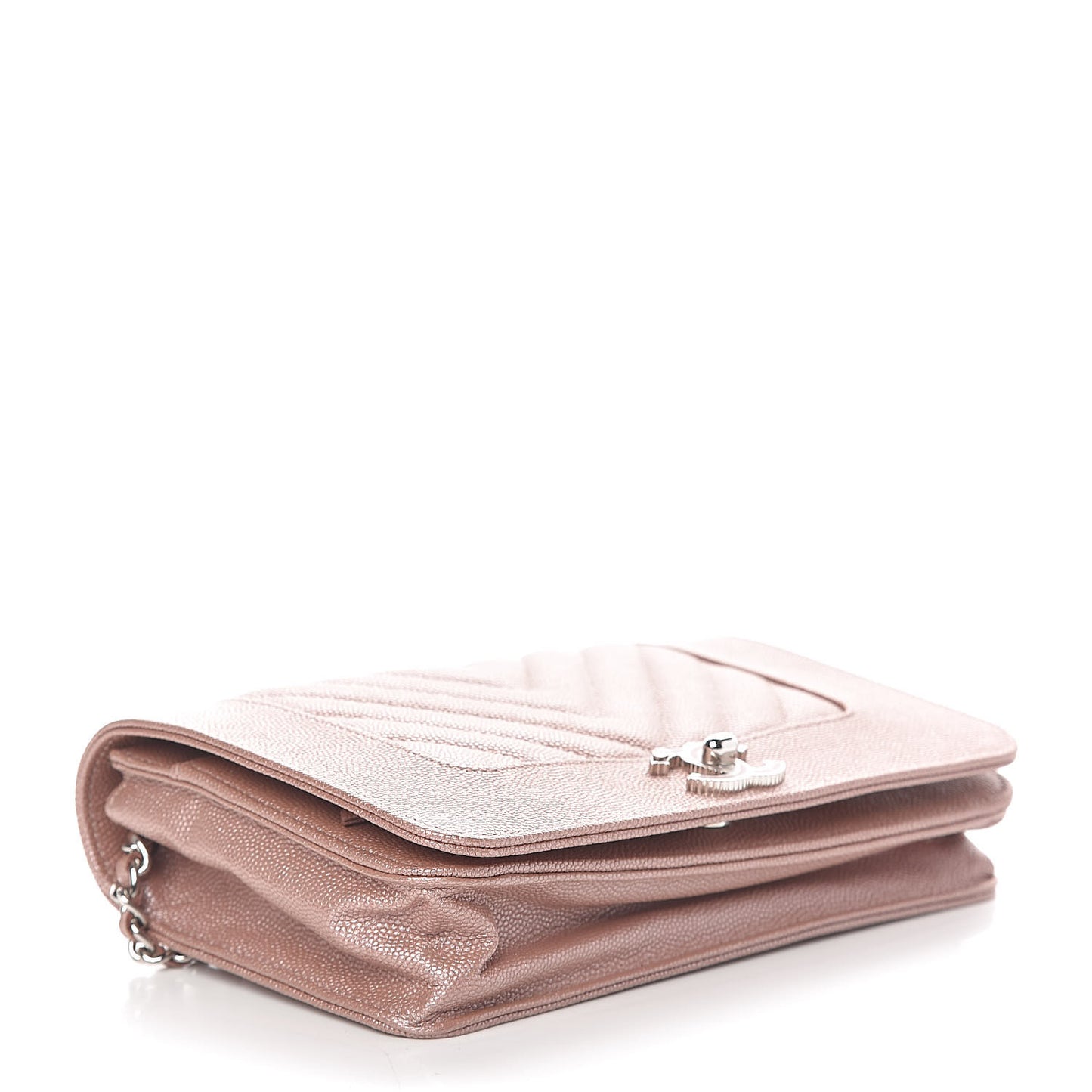 Metallic Caviar Chevron Quilted Vintage Mademoiselle Wallet On Chain WOC Pink
